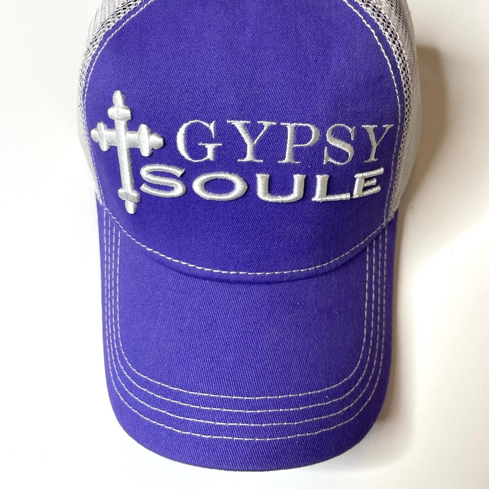 NWOT Purple & White Gypsy Soule Cross Adjustable Ball Cap